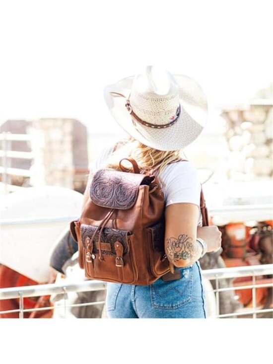 Western Floral Tooled Backpack Faux Leather Travel School Laptop Book Bag main image 5